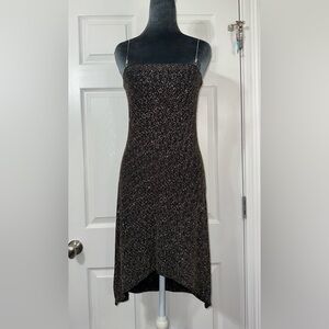 VTG Y2K Black Glitter Stretch Midi Dress with holographic plastic & metal straps